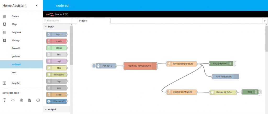 Med Home Assistant och Node Red får jag nu fram temperaturerna i grafana