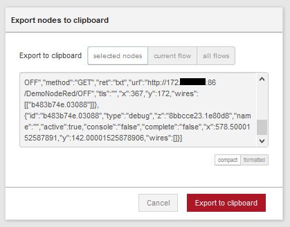 Nu är det bara att välja "export to clipboard" och sedan spara json strängen du fått i urklippet.