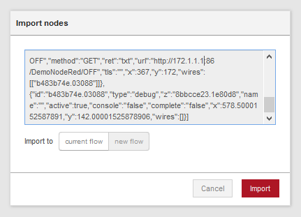 Klistra in JSON koden som jag delade en bit upp och välj Import.