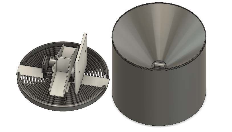 Så här ser den nuvarande modellen ut i Fusion 360, stl filen för den finns längre ner på sidan.