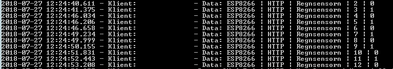 NodeMCU:n skickar nu data konsekvent vid varje tippning.