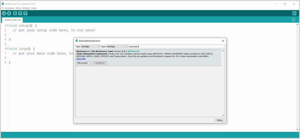 Börja med att ladda hem biblioteket för Mysensors
