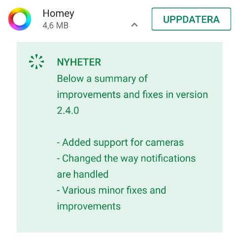Uppdaterade appen till 2.4.0  utan problem