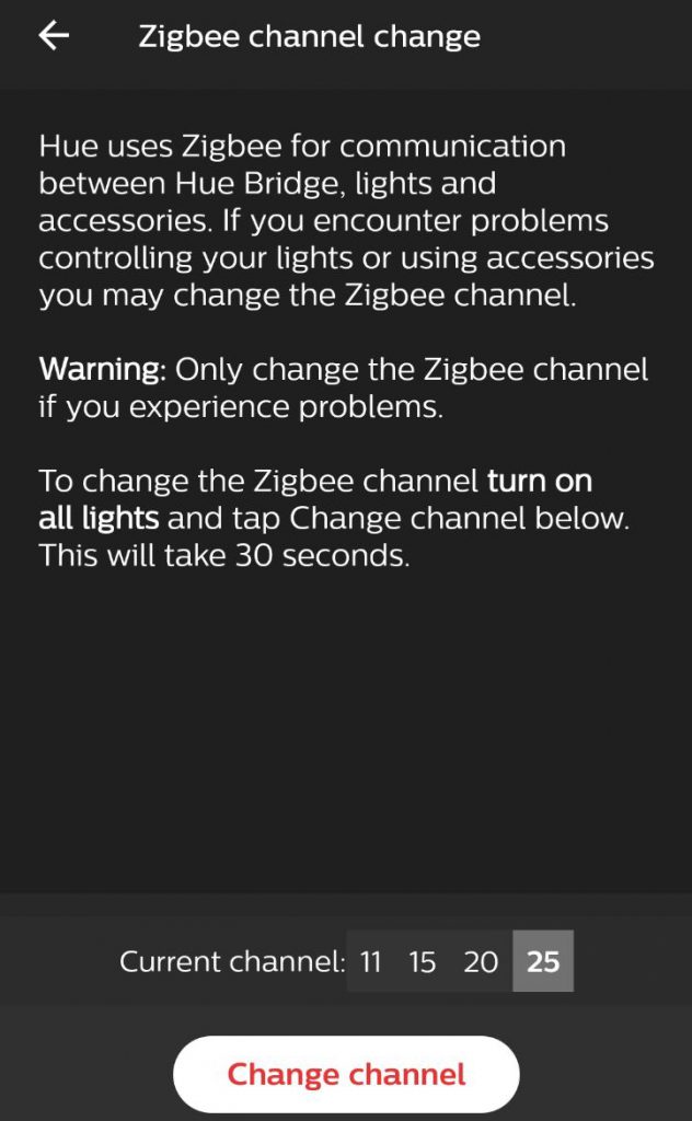 Du kan välja Zigbee kanal på din Philips hue