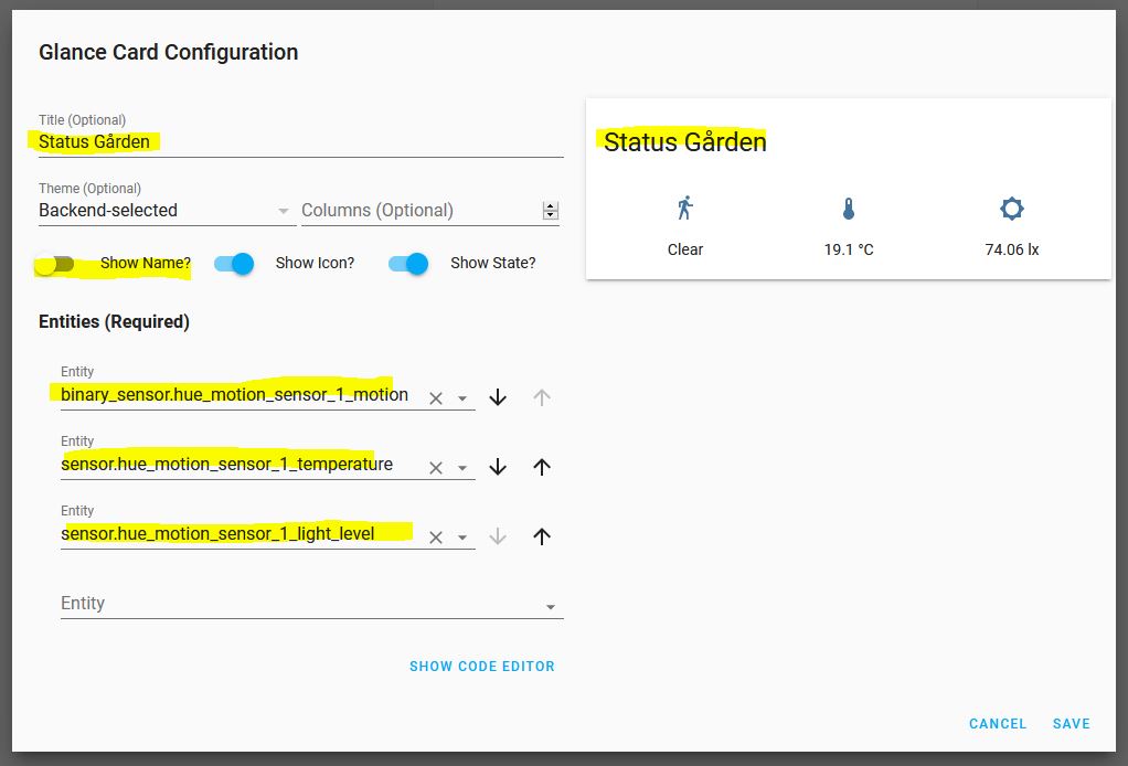 Lovelace UI Glance Card 