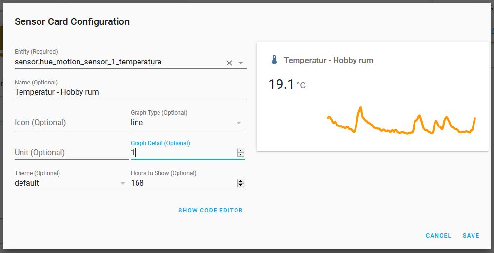 Lovelace Sensor card med Hue motionsensor