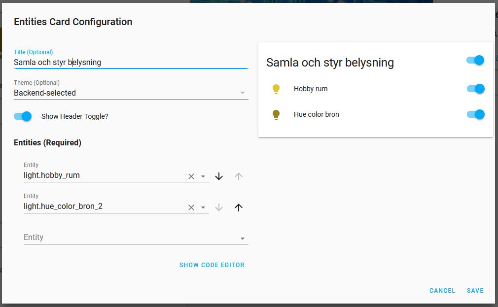 Lovelace UI Entities