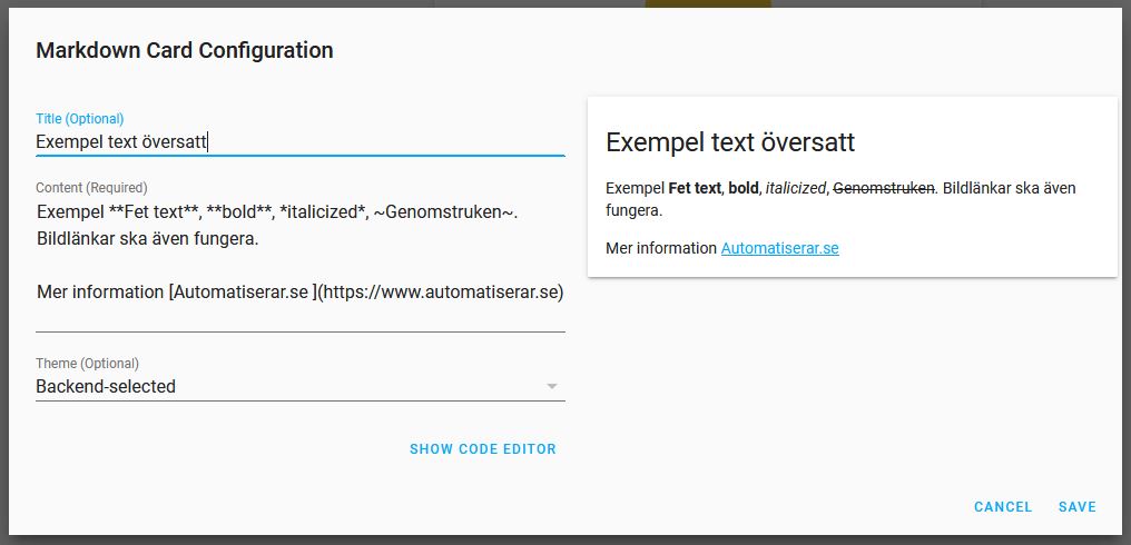 Lovelace UI Markdown Card