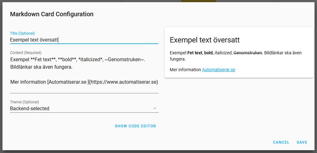 Lovelace UI Markdown Card 