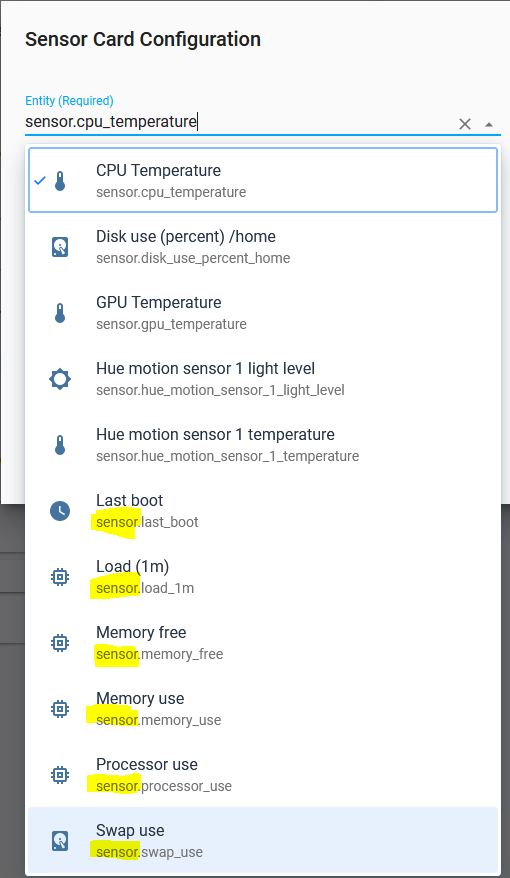 Sensor Card YAML