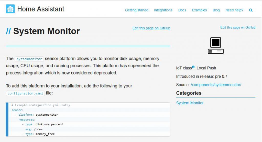 Home Assistant system monitor