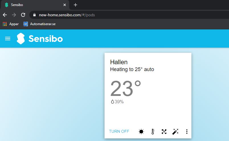 Sensibo Air har även ett webbgränssnitt där det återfinns en del rolig information.
